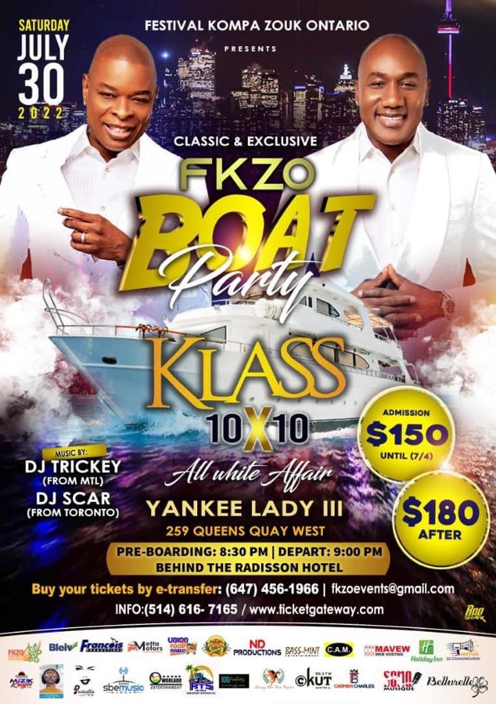 FIKZO BOAT PARTY KLASS 10X10 ALL WHITE AFFAIR JULY 30, 2022 YANKEE LADY III 9PM